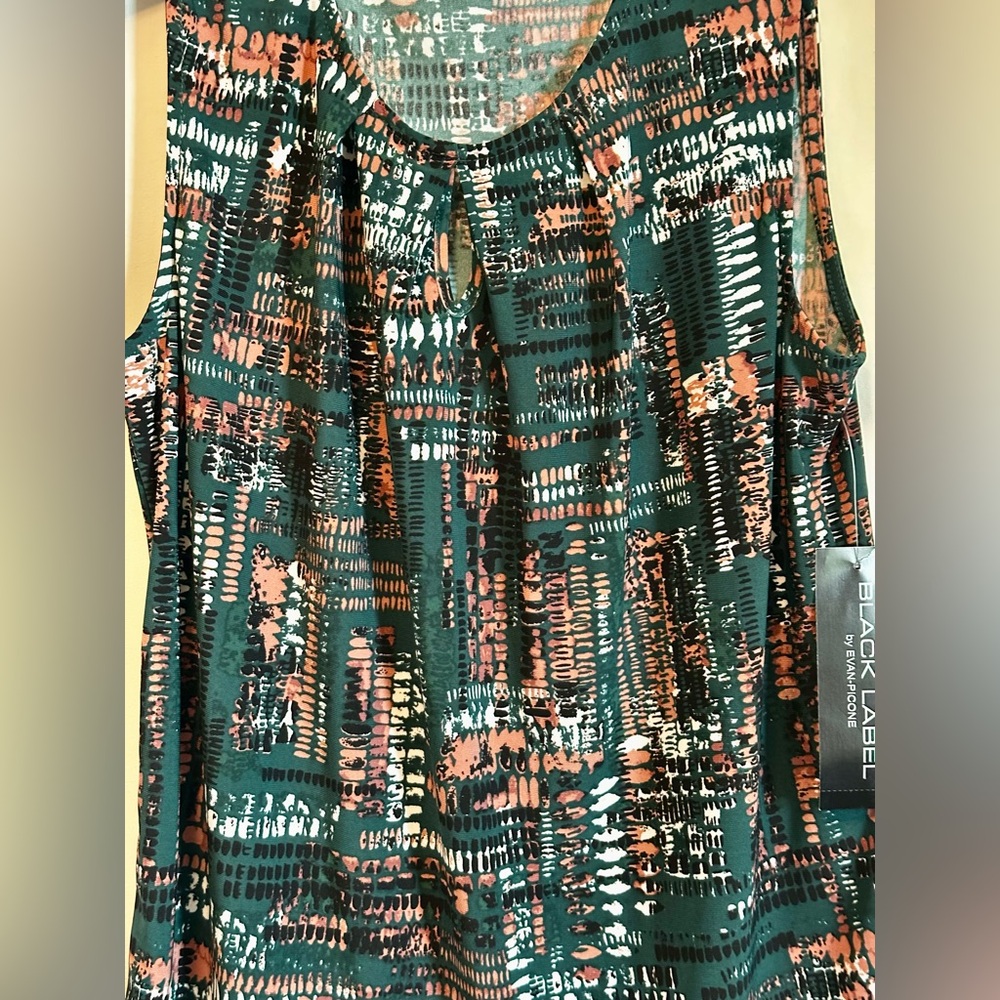 Black Label Green & Coral Abstract Print Sleeveless Top